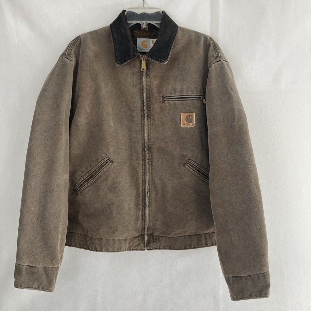 Vtg Carhartt Detroit Jacket Brown Blanket Lined J43CHT USA Mens Large Regular